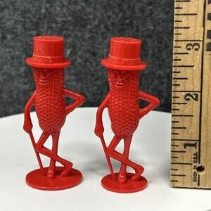 Vintage Mr. Peanut Salt & Pepper Shaker Set 3" Plastic Red Collectible